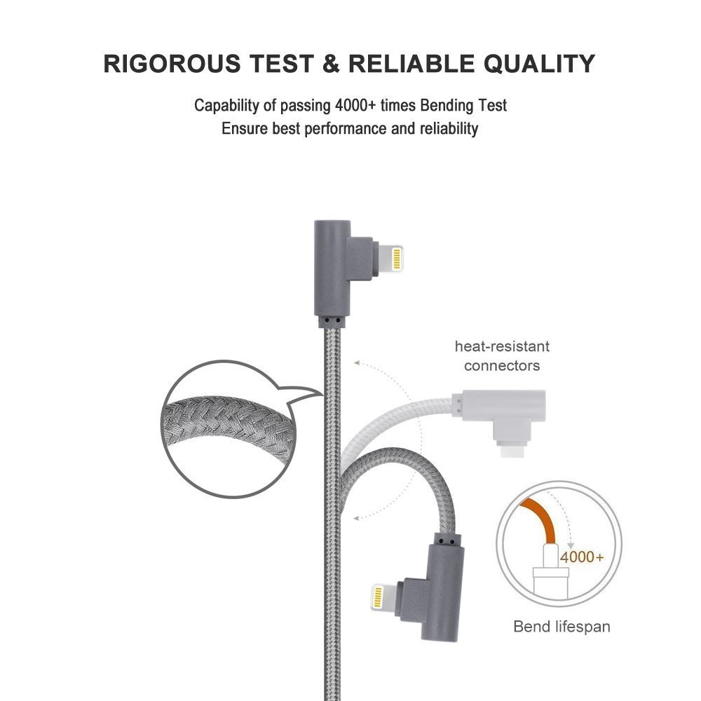 For iPhone Charger Cable 90 Degree Fast Data Cable Nylon Braided Compatible with iPhone Xs Max/XS/XR/7/7Plus/X/8/8Plus/6S/ Plus