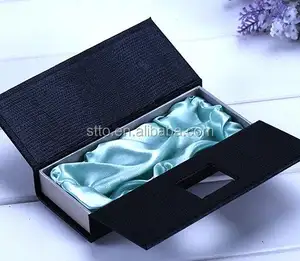 黑色开门定制标志礼品盒定制包装盒，带缎子衬垫，用于酒瓶化妆品硬币礼品包装