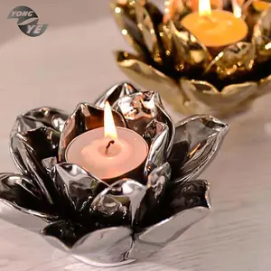 Casa de vacaciones decoración hermosa flor de loto en forma de hecho a mano, Sostenedor de vela de cerámica