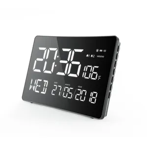 Digital día calendario reloj LED opcional con DST modo alarmas doble gesto mesa de Control