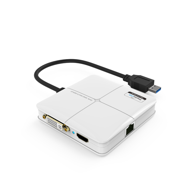 USB 3.0 Dual Head Multi-display Adapter with Ethernet,Supports DVI/HD-MI/VGA Monitor CE/FCC