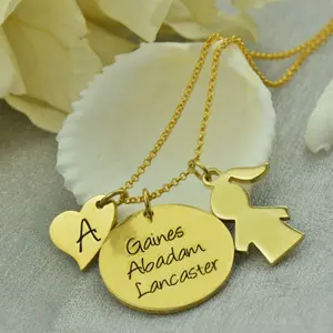 18 Karat Gold Schmuck Halskette benutzer definierte Familiennamen Münz anhänger mit Kinder Charm Halskette für Mutter Geschenk