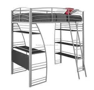 금속 구조, 쌍둥이, 회색 침실 가구를 가진 책상과 책장에 다락 이층 침대