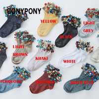 Mode fait à la main couleurs vives paillettes Spangly drôle Meias Calcetines femmes dame fantaisie soie blingbling chaussettes décorées