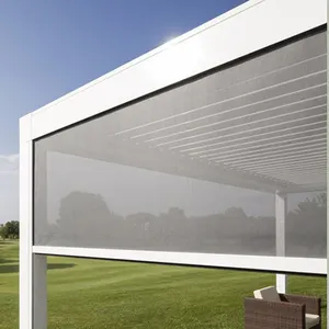 高品质防水铝藤架户外卷帘透明塑料织物手动电动耐用太阳能百叶窗