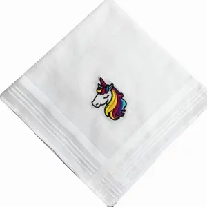 Unicorn embroidery white small children and ladies plain white cotton handkerchiefs