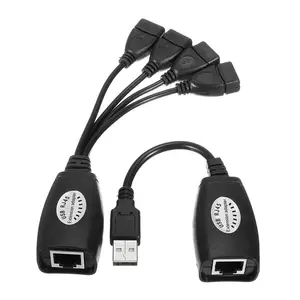 USB Keyboard Mouse Jaringan UTP RJ45 CAT5E CAT6 Kabel Ekstensi 4 Port USB Extender HUB Kabel Adaptor