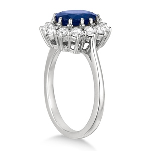925スターリングシルバーオーバルブルーサファイアダイヤモンドリング14 18kホワイトゴールドでメッキ - Product Image 4
