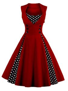 <span class=keywords><strong>Abito</strong></span> <span class=keywords><strong>Vintage</strong></span> Anni '50 '60 da Donna Taglia 5XL, Nuovo Vestito a Pois Senza Maniche Primavera Estate <span class=keywords><strong>Rosso</strong></span>, <span class=keywords><strong>Abito</strong></span> Rockabilly Swing per Feste - Product Image 4