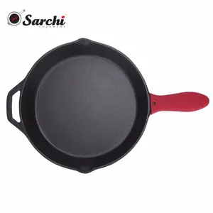 Pemegang Pegangan Panas Silikon Dapur Presered 12 Inci Wajan Besi Cor dengan Scrubber Baja