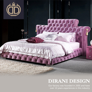 Nuevos muebles de diseño rouse terciopelo rojo tela cama king size cama de madera forma única botón tufted cama doble - Product Image 2