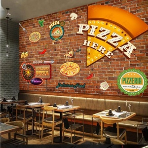 Retro Pizza Affresco Ristorante Occidentale Muro <span class=keywords><strong>di</strong></span> Mattoni Graffiti 3d Animazione Carta Da Parati E La Congruenza Tessuti - Product Image 1