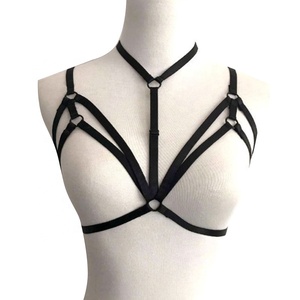 Women's Pentagram Punk Sexy Party Cross Strappy Bandage No Cup Hollow Out Shelf Sexy Cup-less Open <strong>Harness</strong> Caged <strong>Bra</strong> - Product Image 1