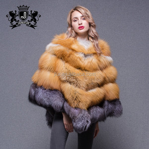 Mantello Triangolare in Stile Coreano, <span class=keywords><strong>Cappotto</strong></span> in Vera Pelliccia di Volpe a Righe per Donna - Product Image 3