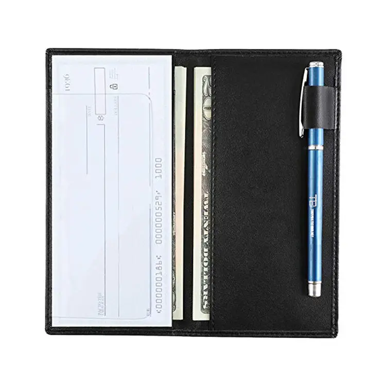 Customized Slim Checkbook Folder Register Cover Faux Leather Check Book Cover Leather Cheque Book with Pen Holder