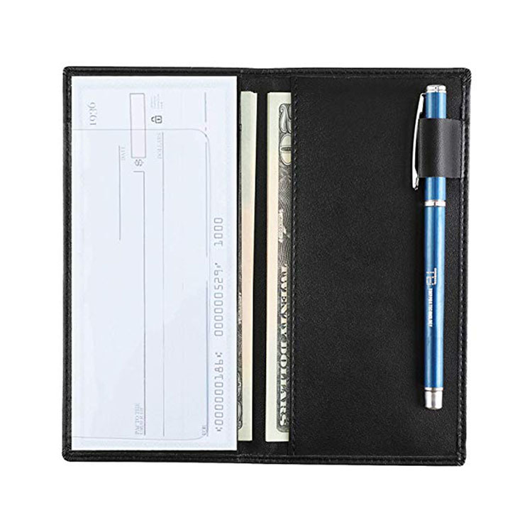 Customized Slim Checkbook Folder Register Cover Faux Leather Check Book Cover Leather Cheque Book with Pen Holder