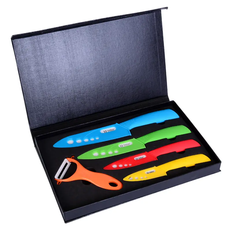 Набор керамических ножей с черным лезвием, комплект из 5 предметов с футляром, 3, 4, 5, 6 дюймов, Овощечистка, кухонный инструмент