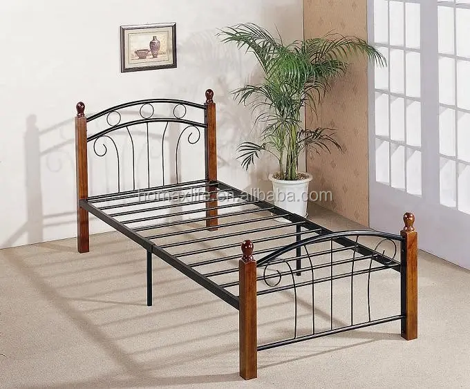 सबसे सस्ता एकल धातु बिस्तर फ्रेम लकड़ी पैर के साथ कारखाने से