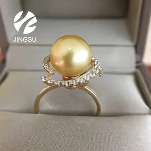 women wedding 18k gold natural golden color south sea perfect pearl rings