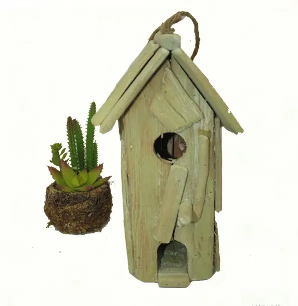 Custom Natural wood birdhouse,primitive bird house with double room