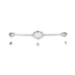 Bondage en métal serrure cou collier menottes en acier inoxydable esclave BDSM contraintes jouets sexuels pour Couples épandeur barre menottes - Product Image 3