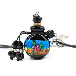 14mm handmade glass perfume bottle necklace with green dotted silver foil