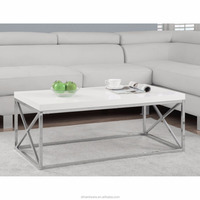 Blanc brillant Table Basse En Bois Moderne En Métal Chromé
