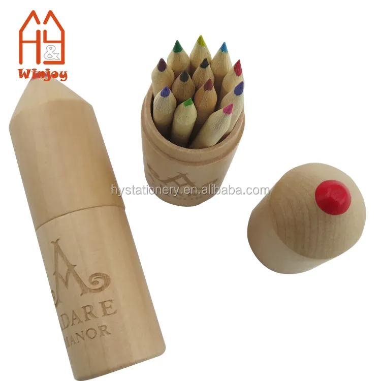 Eco friendly natural wooden kids colour pencil crayon set 10 pack for drawing in wooden box