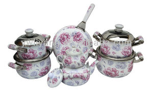 Caliente venta de cerámica de la manija de hierro fundido de color rosa peonía esmalte calcomanía no- palo de utensilios - Product Image 1