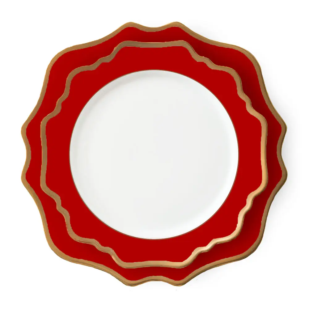 Красные керамические фарфоровые обеденные тарелки, новая тарелка из костяного фарфора для свадьбы