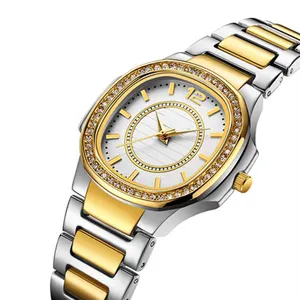 Reloj de cuarzo con diamantes de marca de lujo para mujer, pulsera femenina de diseñador Geneva, color blanco, amarillo y dorado