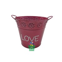 Pot bunga merah Vintage murah, dekorasi taman rumah ember merah muda penanam bunga logam galvanis