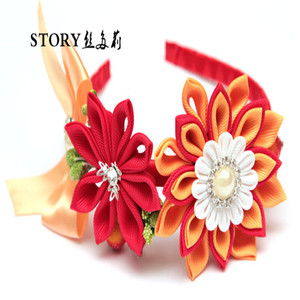 Corona di Fiori Fatta a Mano per Bambina Giapponese, Tiara <span class=keywords><strong>Rossa</strong></span> e Arancione per Matrimonio, Fiocco Tsumami Kanzashi, <span class=keywords><strong>Fascia</strong></span> per Capelli - Product Image 4