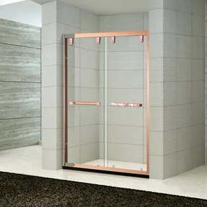 KMRY-cabina de ducha doble deslizante recta, marco dorado de cobre de lujo, para baño, puerta de ducha de vidrio, nuevo, KD5221