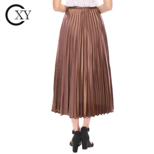Personalizada primavera otoño mujer Premium metálico brillante <span class=keywords><strong>Midi</strong></span> falda elegante Commuter una línea señoras acordeón Falda plisada - Product Image 2