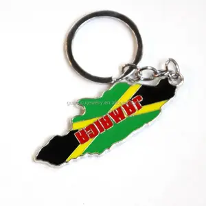 Groothandel Custom Goedkope Nieuwe Collectie Jamaica Toeristische Souvenir Metalen Land Kaart Vlag Sleutelhangers Met Logo