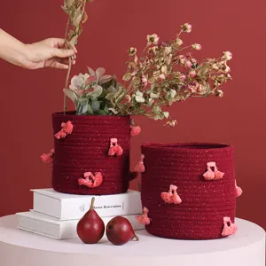Supplies Christmas Decorations Red Luxury Woven Small Cotton Rope Baby Gift Hamper Empty Tassel Baskets Set For Women