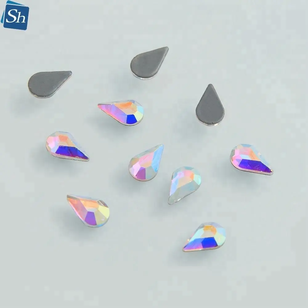 Hot Sell Glass Material 5*8mm Drop Crystal AB Rhinestones Hot Fix Flatback Stone