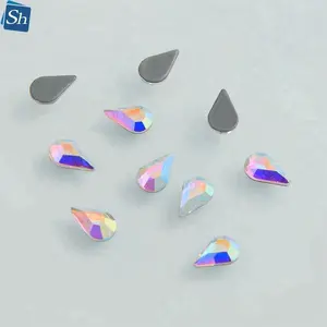 Hot Sell Glas material 5*8mm Drop Crystal AB Strass Hot Fix Flatback Stone