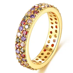 Zhefan multicolor stone gold jewelry design 18k gold costume jewelry gold eternity ring