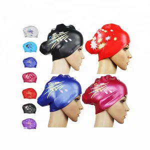 Women waterproof printable silicone swimming caps for long hair