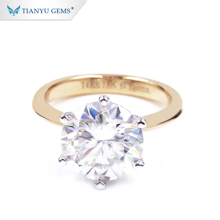 Tianyu Aangepaste 14 K/18 k white & yellow Gold Ring 10mm ronde heart & arrow cut Moissanite twee tone engagement lady Ring