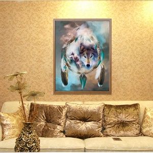 Peintures Murales Salon Décoration Maison Animal <span class=keywords><strong>Loup</strong></span> Cadre Photo DIY <span class=keywords><strong>Peinture</strong></span> <span class=keywords><strong>Diamant</strong></span> Ronde Complète Peinte à la Main 30x40CM - Product Image 2