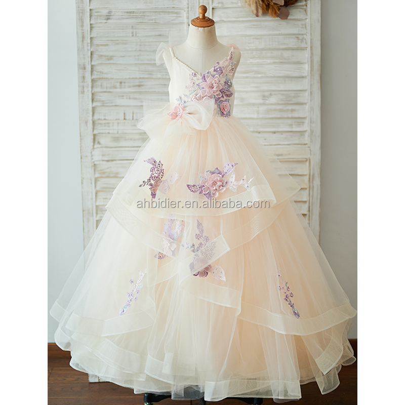 Свадебное Тюлевое платье цвета шампанского на тонких бретельках с жемчугом и вышивкой кружевом