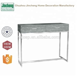 Shagreen Leather Chrome Metal Contemporary <strong>Corner</strong> <strong>Console</strong> <strong>Table</strong> - Product Image 5