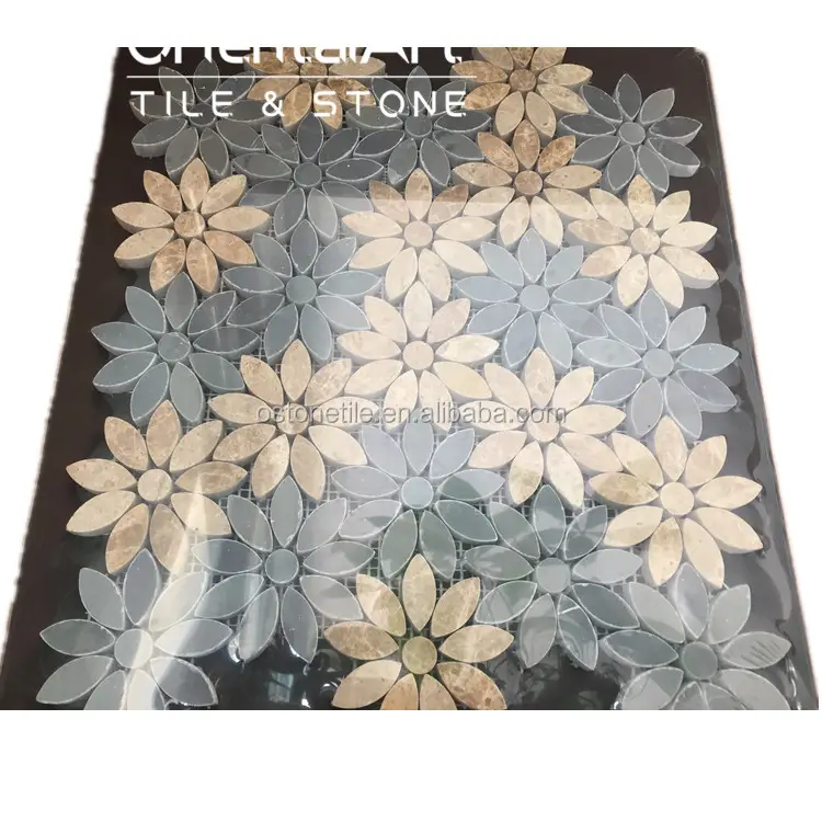 Telha de parede de cozinha mosaico, flor padrão de mármore