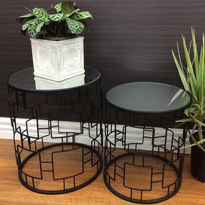 Set <strong>of</strong> 2 <strong>Round</strong> Coffee Side <strong>Nesting</strong> <strong>Table</strong> with Mirror on Top European Home Decor Furniture - Product Image 2