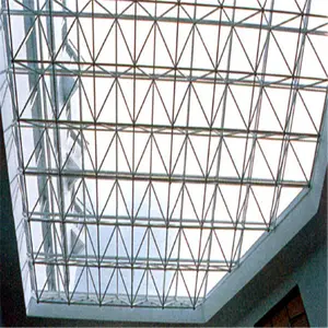 Bingkai Ruang Baja Tahan Karat Prefab, Penampilan Elegan Struktur Kaca Atap Datar Di Aula Konstruksi/Aula Bangunan