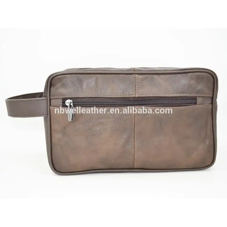 Mens genuine leather wash bag weekend bag