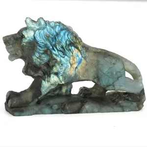 Para decoración de cristal Natural labradorita tallada a mano, artesanía de León de cristal de cuarzo